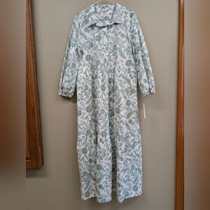 NWT Tahari Authur S Levine Green/White Floral Cotton Shirt Dress Size Medium